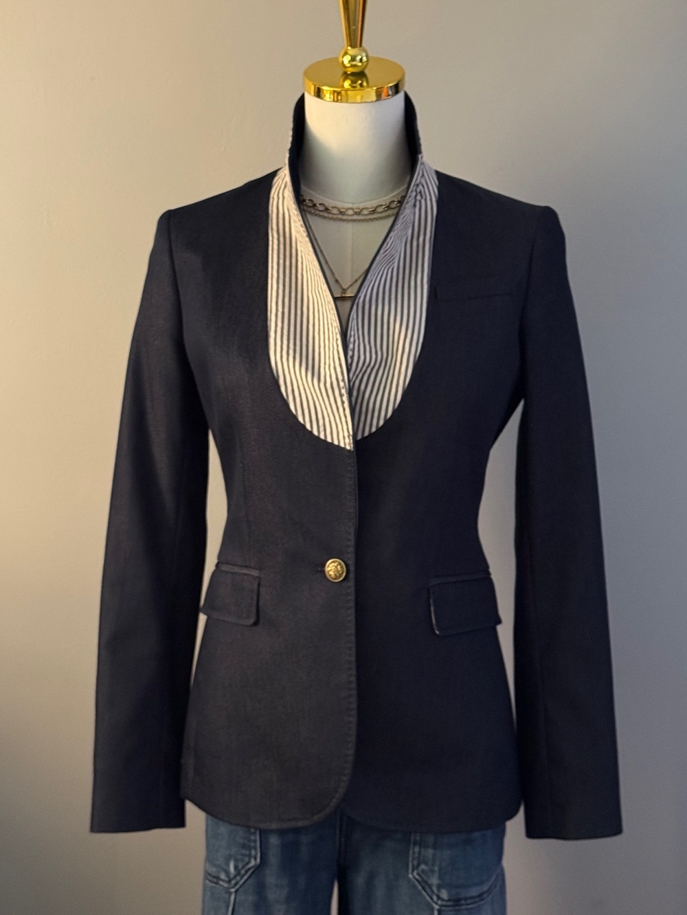 Banana Republic Navy Blazer with Striped Contrast Lapel